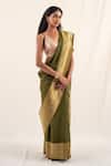 Shop_Priyanka Raajiv_Green Silk Banarasi Handwoven Burma Pattern Saree With Unstitched Blouse Piece_Online_at_Aza_Fashions
