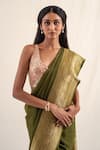 Priyanka Raajiv_Green Silk Banarasi Handwoven Burma Pattern Saree With Unstitched Blouse Piece_at_Aza_Fashions