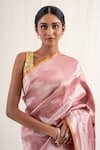 Priyanka Raajiv_Pink Silk Banarasi Handwoven Chatth Pattern Saree With Unstitched Blouse Piece _Online_at_Aza_Fashions