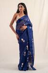 Buy_Priyanka Raajiv_Blue Silk Banarasi Handwoven Chira Pattern Saree With Unstitched Blouse Piece _at_Aza_Fashions