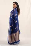 Shop_Priyanka Raajiv_Blue Silk Banarasi Handwoven Chira Pattern Saree With Unstitched Blouse Piece _Online_at_Aza_Fashions