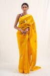 Buy_Priyanka Raajiv_Yellow Silk Banarasi Handwoven Chira Pattern Saree With Unstitched Blouse Piece_at_Aza_Fashions