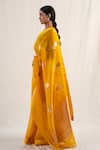 Priyanka Raajiv_Yellow Silk Banarasi Handwoven Chira Pattern Saree With Unstitched Blouse Piece_Online_at_Aza_Fashions