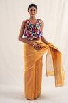 Buy_Priyanka Raajiv_Orange Silk Chanderi Zari Butti Johri Work Saree With Unstitched Blouse Piece