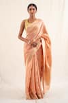 Buy_Priyanka Raajiv_Peach Silk Banarasi Geometric Rena Pattern Saree With Unstitched Blouse _at_Aza_Fashions