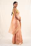 Priyanka Raajiv_Peach Silk Banarasi Geometric Rena Pattern Saree With Unstitched Blouse _Online_at_Aza_Fashions