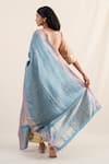 Shop_Priyanka Raajiv_Blue Silk Brocade Geometric Shor Pattern Dupatta _at_Aza_Fashions