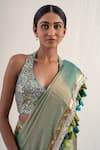 Shop_Priyanka Raajiv_Green Silk Chanderi Zari Sireh Border Work Saree With Unstitched Blouse Piece_at_Aza_Fashions