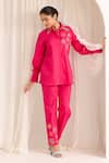 Shop_Sonal Pasrija_Pink Cotton Embellished Bead Stand Collar Blossom Sequin Shirt With Pant_at_Aza_Fashions