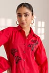 Shop_Sonal Pasrija_Red Cotton Embellished Bead Stand Collar Lily Shirt With Pant _Online_at_Aza_Fashions