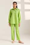 Buy_Sonal Pasrija_Green Cotton Embellished Bead Stand Collar Heart Shirt With Pant _at_Aza_Fashions