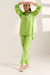 Buy_Sonal Pasrija_Green Cotton Embellished Bead Stand Collar Heart Shirt With Pant _Online_at_Aza_Fashions