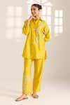 Buy_Sonal Pasrija_Yellow Chanderi Embellished Bead Stand Collar Blossom Shirt With Pant _at_Aza_Fashions