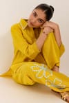 Sonal Pasrija_Yellow Chanderi Embellished Bead Stand Collar Blossom Shirt With Pant _at_Aza_Fashions