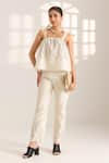 Buy_Sonal Pasrija_Ivory Chanderi Embellished Bead Square Wave Top With Pant _at_Aza_Fashions