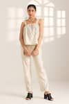 Buy_Sonal Pasrija_Ivory Chanderi Embellished Bead Square Wave Top With Pant _Online_at_Aza_Fashions