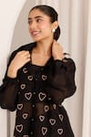 Shop_Sonal Pasrija_Black Organza Embellished Bead Stand Collar High-low Shirt With Pant _Online_at_Aza_Fashions