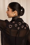 Sonal Pasrija_Black Organza Embellished Bead Stand Collar High-low Shirt With Pant _at_Aza_Fashions