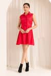 Buy_Sonal Pasrija_Red Cotton Embellished Stud Stand Collar Shirt Dress _at_Aza_Fashions