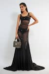 Buy_Deme by Gabriella_Black Net Embellished Crystal Round Neck Agata Gown_at_Aza_Fashions