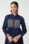 Buy_Payal Pratap_Blue Cotton Smocked Shirt Collar Eden Bodice Tunic _Online_at_Aza_Fashions