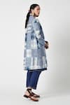 Payal Pratap_Blue Cotton Linen Embroidered Floral Shawl Collar Lobelia Patchwork Long Jacket _Online_at_Aza_Fashions