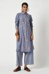 Buy_Payal Pratap_Blue Handloom Cotton Embroidered Floral Shirt Begonia Blossom Kurta With Pant _at_Aza_Fashions