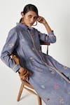 Shop_Payal Pratap_Blue Handloom Cotton Embroidered Floral Shirt Begonia Blossom Kurta With Pant _Online_at_Aza_Fashions