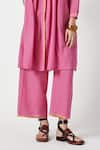Payal Pratap_Pink Cotton Smocked Shirt Collar Dianthus Bodice Kurta With Pant_Online_at_Aza_Fashions
