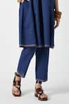 Payal Pratap_Blue Cotton Smocked Mandarin Collar Kurta With Pant _Online_at_Aza_Fashions