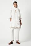 Buy_Payal Pratap_White Linen Embroidered Floral Notched Jardin Vine Kurta Pant Set _at_Aza_Fashions