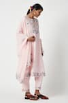 Buy_Payal Pratap_Pink Linen Embroidered Floral Notched Sally Vine Kurta Pant Set _Online_at_Aza_Fashions