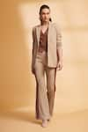 Buy_TORQADORN_Beige Georgette Textured Lapel Collar Oversized Blazer _Online_at_Aza_Fashions