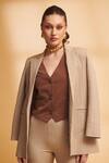 Buy_TORQADORN_Beige Georgette Textured Lapel Collar Oversized Blazer _at_Aza_Fashions