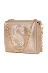 Buy_NR By Nidhi Rathi_Gold Crystal S Letter Embellished Clutch_Online_at_Aza_Fashions
