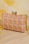 Buy_NR By Nidhi Rathi_Peach Stone Pearl And Embellished Clutch_at_Aza_Fashions