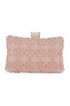 Shop_NR By Nidhi Rathi_Peach Stone Pearl And Embellished Clutch_Online_at_Aza_Fashions