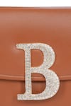 NR BY NIDHI RATHI_Brown Stone B Initial Embellished Box Clutch_Online_at_Aza_Fashions