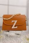 Buy_NR BY NIDHI RATHI_Brown Stone Z Initial Embellished Box Clutch _at_Aza_Fashions