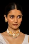 Buy_SHLOK JEWELS_Multi Color Kundan Floral Bloom Cutwork Embellished Choker Set _at_Aza_Fashions