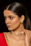 Buy_SHLOK JEWELS_White Kundan Flower Carved Stone Embellished Choker Set_at_Aza_Fashions