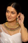 Buy_SHLOK JEWELS_Multi Color Semi Precious Stone Tear Drop Carved Necklace Set_at_Aza_Fashions