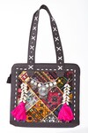 Shop_Nayaab by Aleezeh_Multi Color Kutchi Embroidery Leather Tote Bag_at_Aza_Fashions