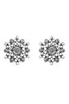 Shop_Noor_Silver Plated Stone Checker Embellished Studs_at_Aza_Fashions