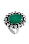 Shop_Noor_Silver Plated Onyx And Zircon Embellished Ring _at_Aza_Fashions