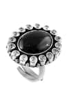 Shop_Noor_Silver Plated Onyx Zircon Embellished Oval Ring _at_Aza_Fashions