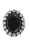 Noor_Silver Plated Onyx Zircon Embellished Oval Ring _Online_at_Aza_Fashions