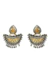 Shop_Noor_Gold Plated Dual Toned Diya Carved Earrings _at_Aza_Fashions