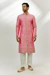 Buy_Nadima Saqib_Pink Sherwani Raw Silk Embroidered Zardozi With Pant _at_Aza_Fashions