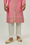 Nadima Saqib_Pink Sherwani Raw Silk Embroidered Zardozi With Pant _Online_at_Aza_Fashions